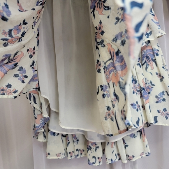 Loveshackfancy Popover Printed Silk Mini Dress Navy Blue Combo XS - Picture 11 of 16